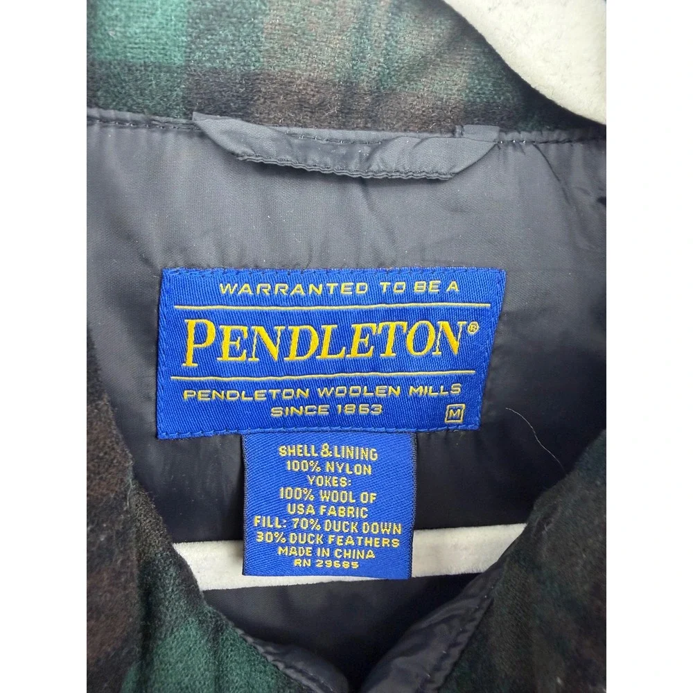 Pendleton‎ Wool Yoke Puffer Vest Mens Medium Navy Blue Plaid Down Filled Western